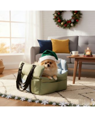 Dog Car Seat for Small Dogs Travel Safety Pet Seat Waterproof with Storage Pockets Green