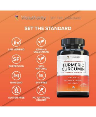 Turmeric Capsules with Bioperine Black Pepper, Antioxidant Support for Healthy Joints and Inflammation Relief, 60 ct