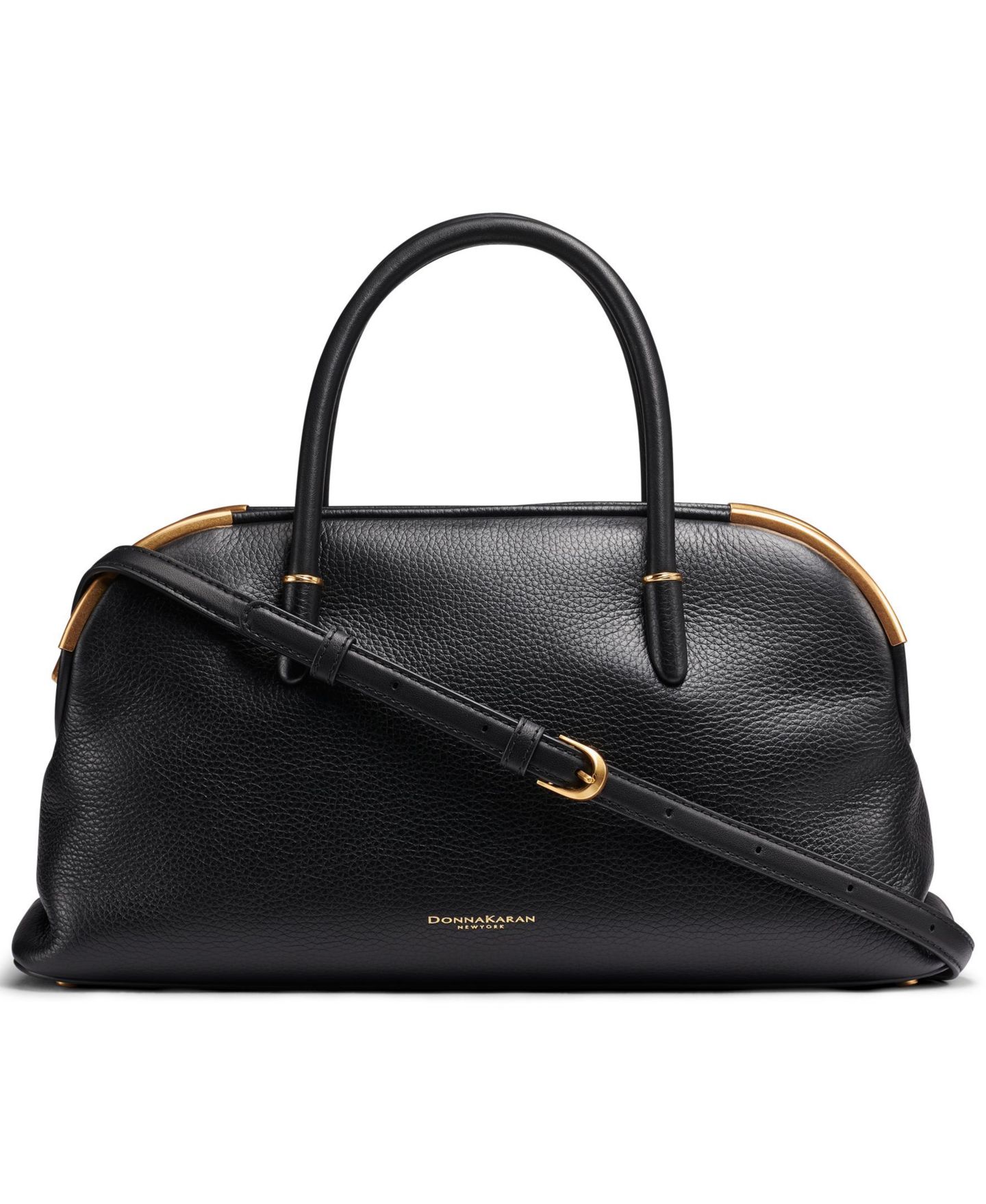 Женская сумка Donna Karan New York Satin Leather Large Satchel, цвет: Чёрный / Золотой — фото 1