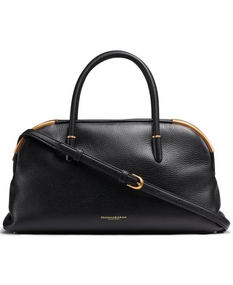 Женская сумка Donna Karan New York Satin Leather Large Satchel, цвет: Чёрный / Золотой
