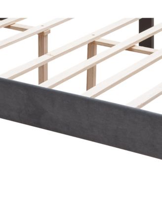 Gray Velvet Winged Queen Platform Bed