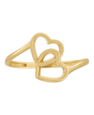 Double Heart Bypass Ring in 10k Yellow Gold