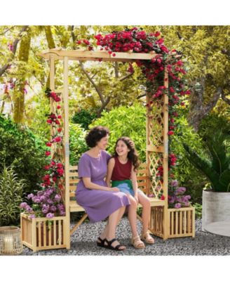 Patio Garden Bench Arbor Arch with Pergola Planting Box Side Trellis for Vines