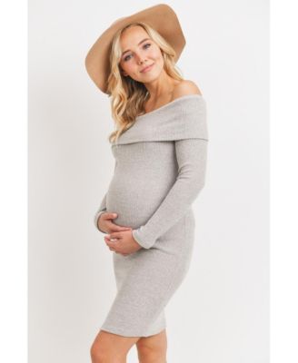 Women's Ribbed Off Shoulder Long Sleeve Bodycon Maternity Dress
