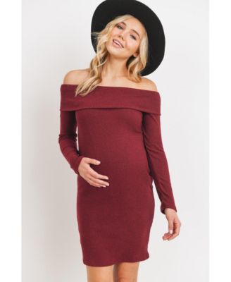 Women's Ribbed Off Shoulder Long Sleeve Bodycon Maternity Dress
