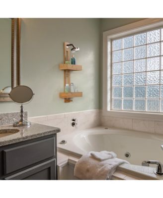 Bathroom Multi-function Natural Bamboo Storage Rack Over Shower Head Organizer, Shower Ball, Shampoo, Conditioner, Soap Holder