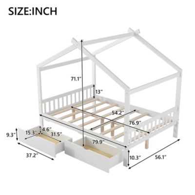 Twin Size House Platform Bed with Two Drawers,Headboard and Footboard