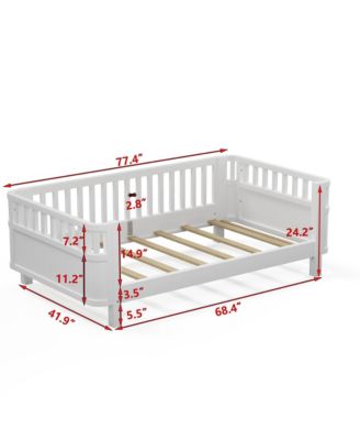 Twin Size Wood Platform Bed for Kids with Low Profile and Safety Rails, White (Patented Design)