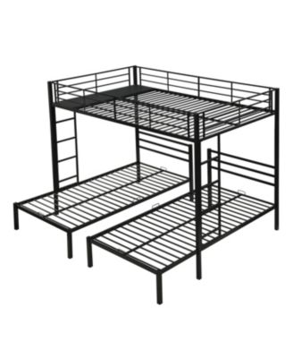 Full Over Twin Over Twin Triple Bunk Bed, Metal Frame Bunk Bed with Vertical Ladder & Safety Rails
