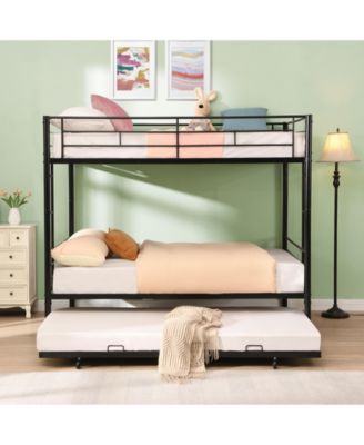 Full Over Full Metal Bunk Bed with Trundle, No Box Spring Needed, Easy Assemble Black