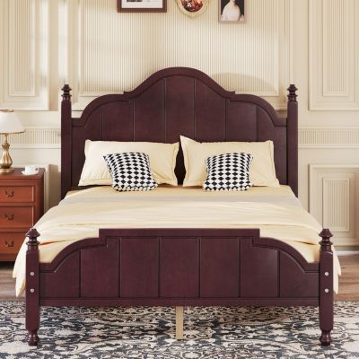 Full Size Wooden Bed Frame with Headboard Vintage Platform Bed with Slats Support Easy Assembly