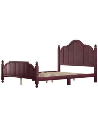 Queen Size Wooden Bed Frame with Headboard Vintage Platform Bed with Slats Support Easy Assembly