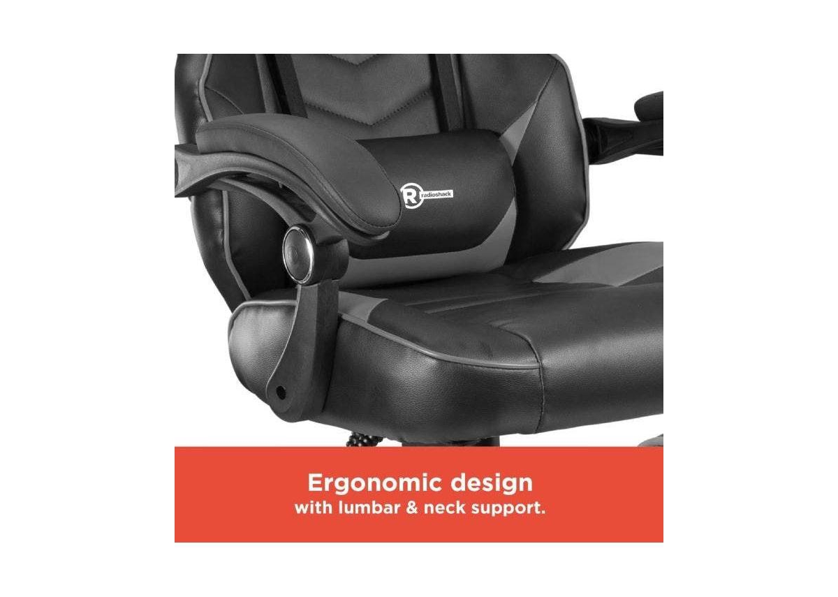 RadioShack Gaming Chair, Ergonomic Racing-Style Chair with Adjustable Height, Footrest, Lumbar Support, And Comfortable Padding