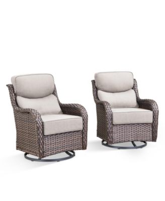 3-Piece Wicker Patio Conversation Set with Crescent Swivel Glider Chairs, Olefin 6-Inch Thick Cushions, and End Table