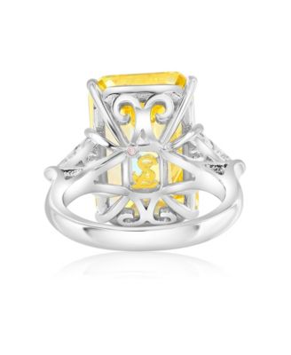 Gala Collection Sterling Silver Large Elongated Emerald-Cut Cubic Zirconia Trillion Accent 3-Stone Ring