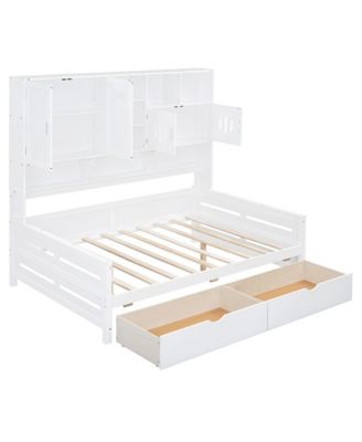 Wooden Daybed with Drawers, Cabinet, and Shelf