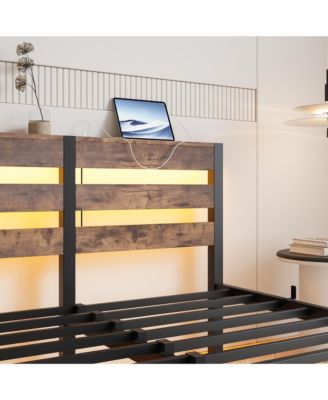 Metal Bed Frame with RGB Lights, Storage