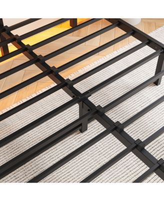 Metal Bed Frame with RGB Lights, Storage