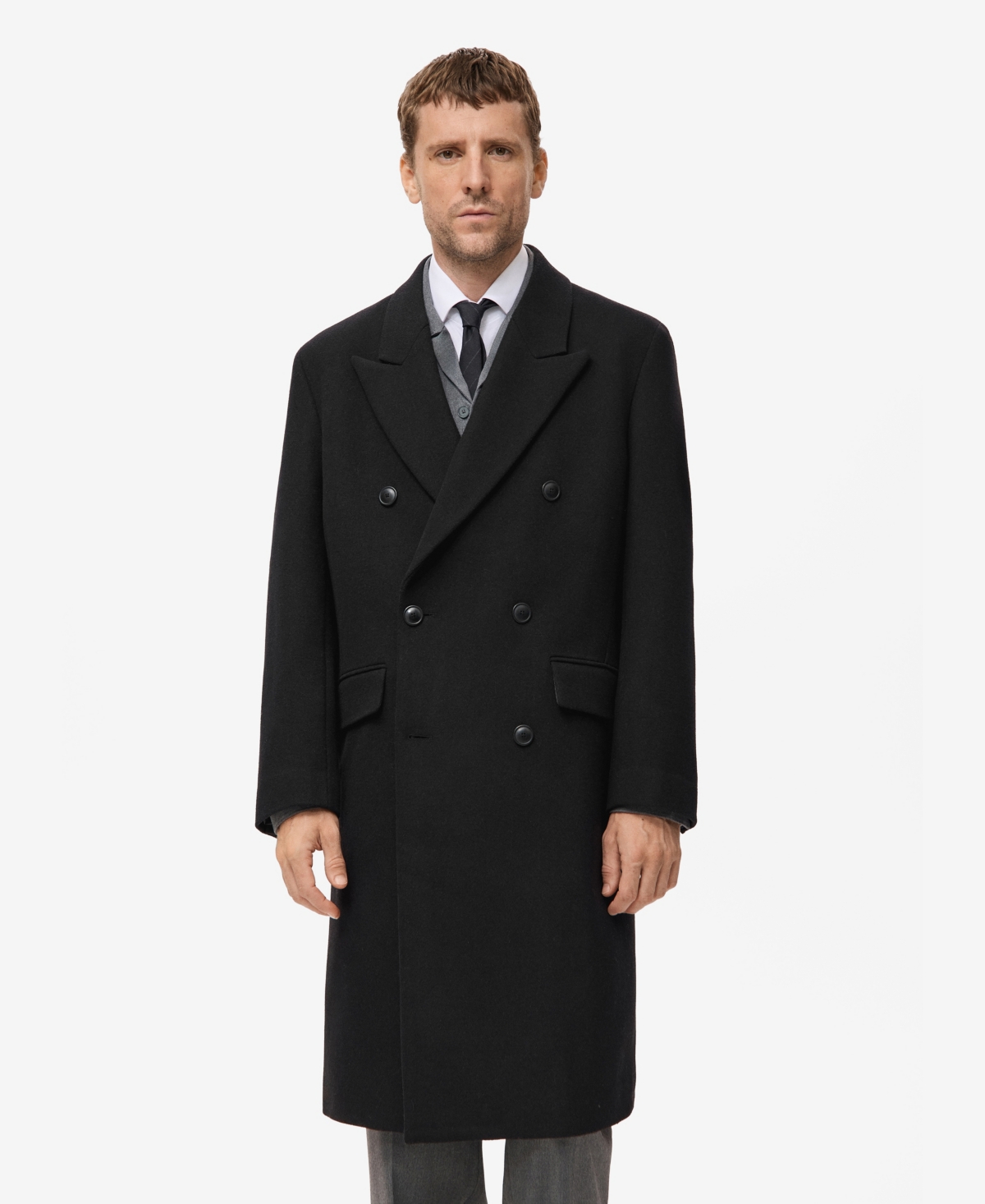 Mango Men's Long Double-breasted Wool Coat In Black