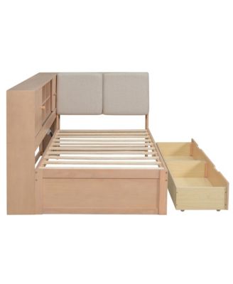 Wooden L-Shaped Daybed with Storage, Bookcase & USB