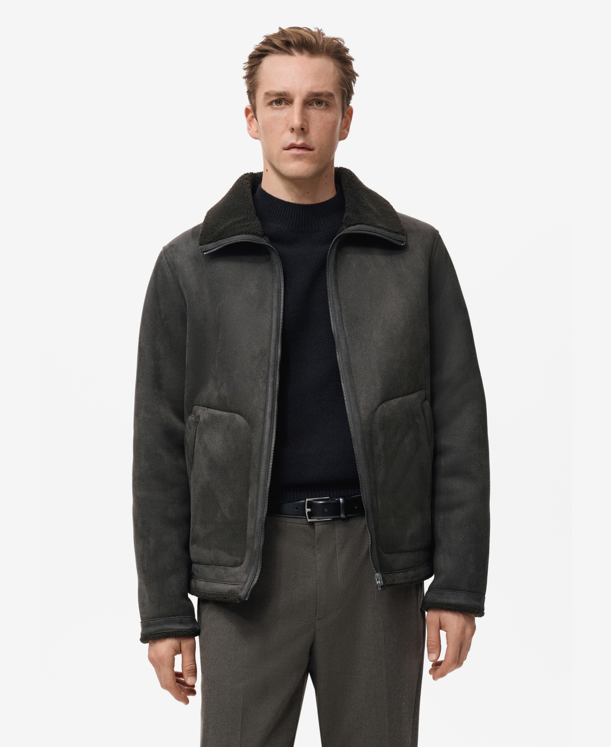 Mango Men's Shearling-lined Faux-leather Jacket In Brown