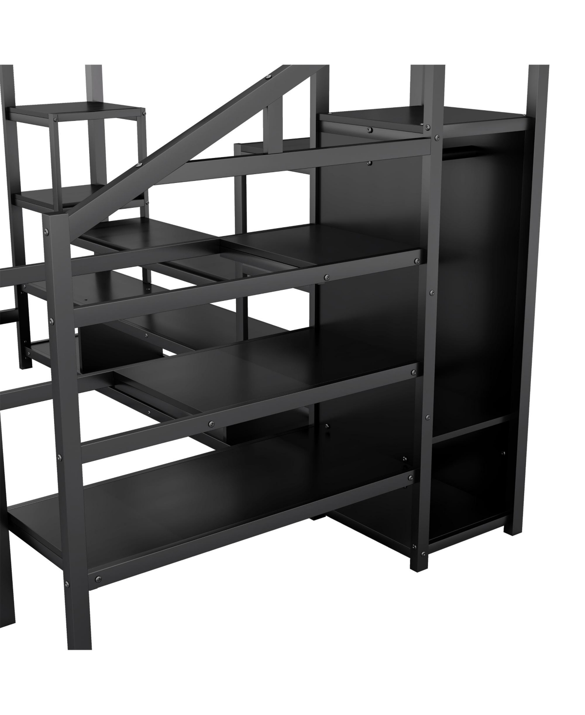 Streamdale Furniture Streamdale Full Size Metal Loft Bed with Stairs & Wardrobe