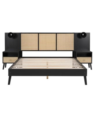 Queen Bed Frame with Nightstands and Lamps