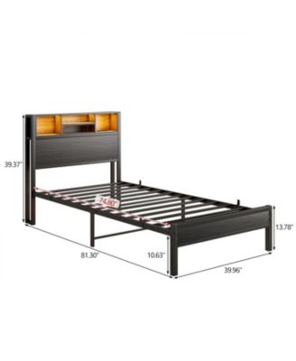 Twin Storage Bed Frame with Headboard, Charging, and Bookcase