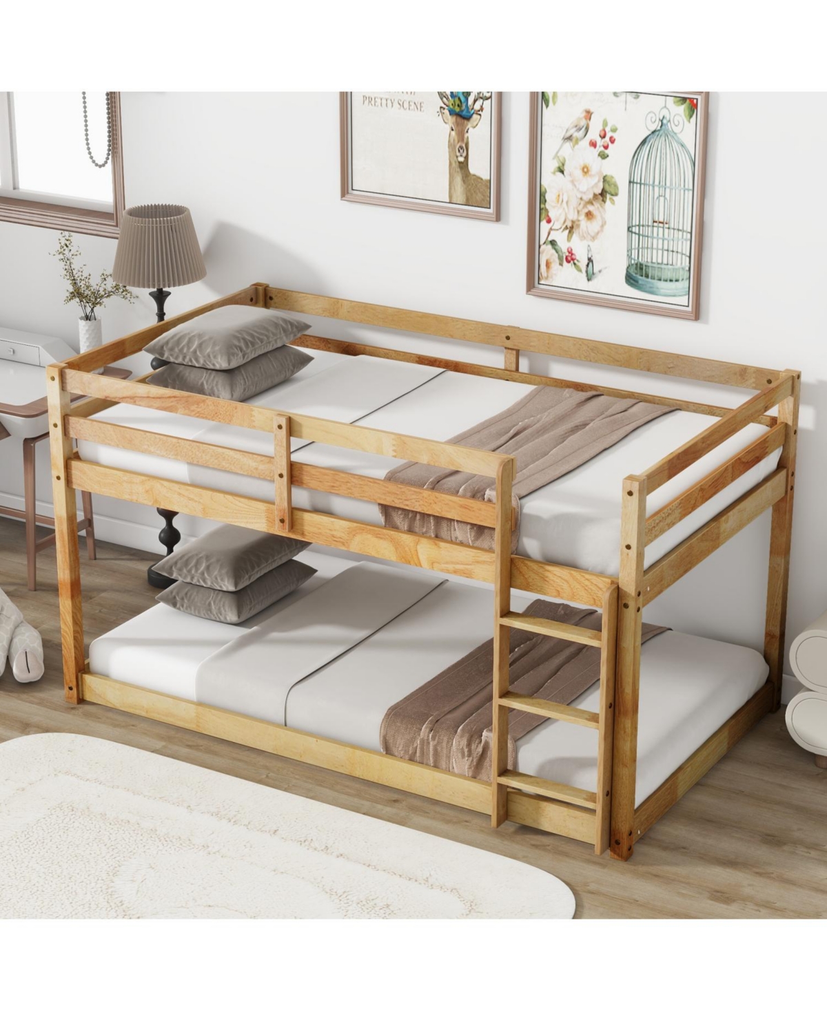 Streamdale Furniture Twin over Twin Solid Wood Loft Bed with Ladder