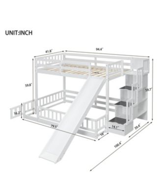  Twin-over-Full Bunk Bed with Slide & Storage