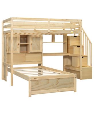 Loft Bed with Desk, Staircase, and Storage