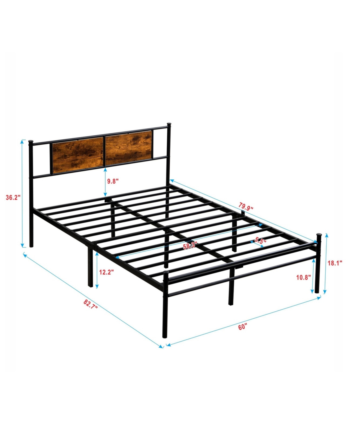 Streamdale Furniture Queen Size metal bedframe, Headboard with wood panel decoration