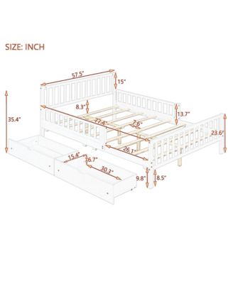 Full Size Wood Platform Bed with Guardrails on Both Sides and Two Storage Drawers, Gray
