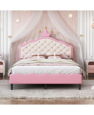 Full Size Lovely Crown Fantasy PU Leather Princess Bed with Tufted Headboard