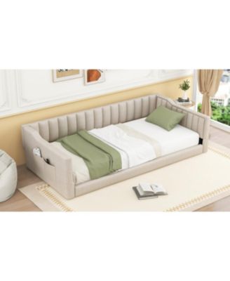 Twin XL Size Upholstery Daybed and Side Storage pocket,Beige