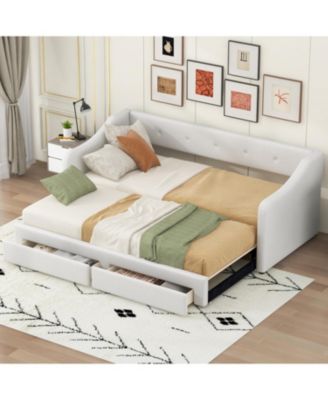 Twin XL to King Size Upholstered Daybed with Two Drawers