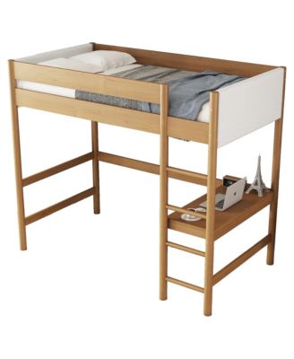 Upholstered Twin Loft Bed with Desk, Safety Rails, Teddy Fleece Headboard