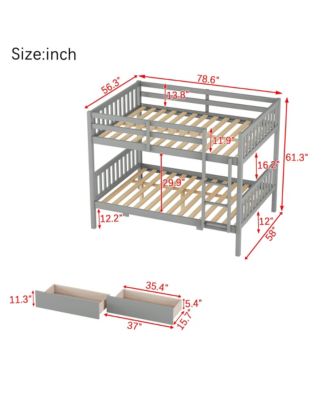 Full Over Full Bunk Bed with 2 Drawers, Convertible to 2 Full Beds