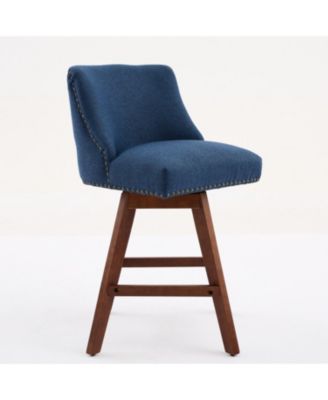 Counter Height Swivel Barstools, 26" H Seat Height Upholstered Bar Stools Set of 2, Fabric in Blue