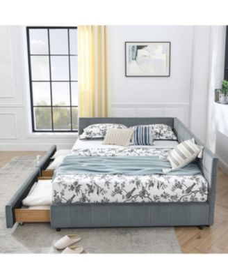 Queen Velvet Tufted Storage Bed with Backrest and Armrests