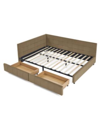 Streamdale Queen Bed Frame with Upholstered Tufted Headboard and Armrests, Velvet