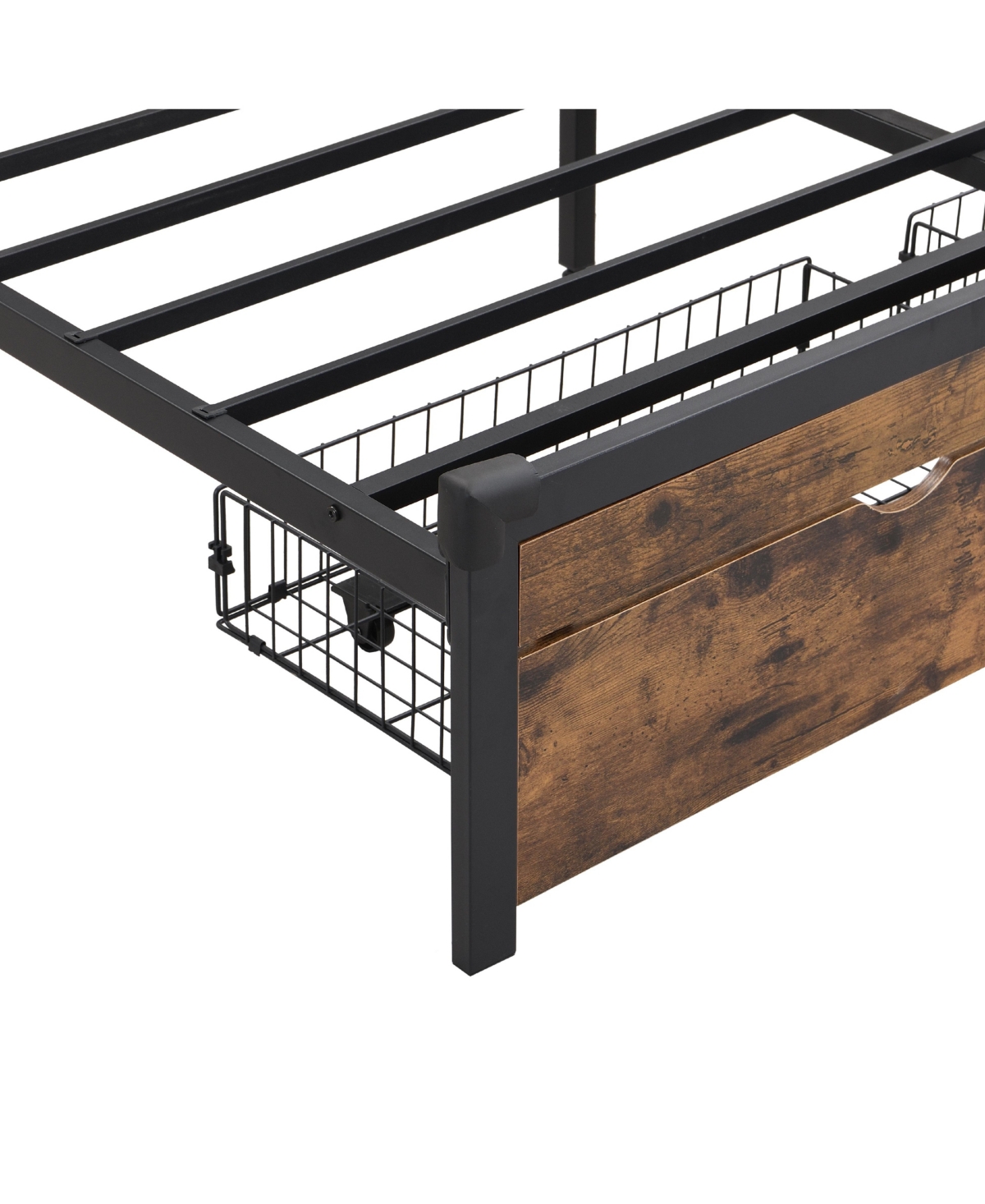 Streamdale Furniture Queen Metal Platform Bed Frame with Headboard, Led Lights, Storage, Usb Charger