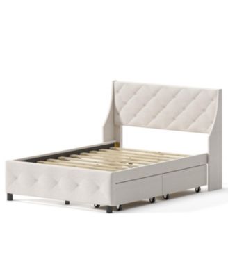 Queen Bed Frame with Storage Headboard, No Noise Metal Platform, Strong Slats Support