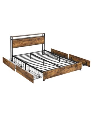Queen Bed Frame w/ Charging Headboard, Noise-Free, No Box Spring
