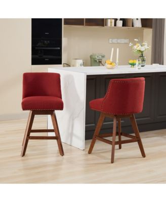 Counter Height Swivel Barstools, 26" H Seat Height Upholstered Bar Stools Set of 2, Fabric in Wine Red