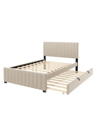 Full Size Velvet Upholstered Platform Bed with Twin Size Trundle