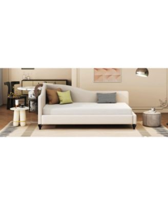 Twin Size L-Shaped Linen Daybed, with Solid Wood Legs.