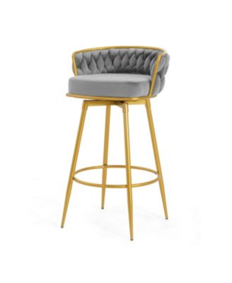 Streamdale Set of 2 Swivel Bar Stools with Woven Backrest and Gold Legs