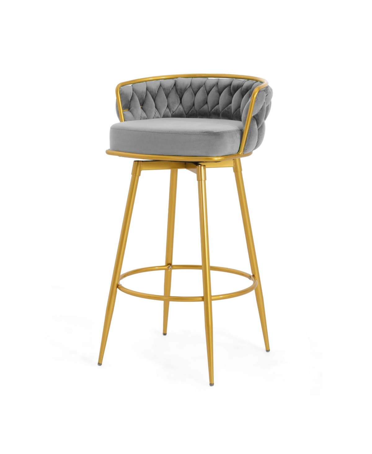 Streamdale Set of 2 Swivel Bar Stools with Woven Backrest and Gold Legs