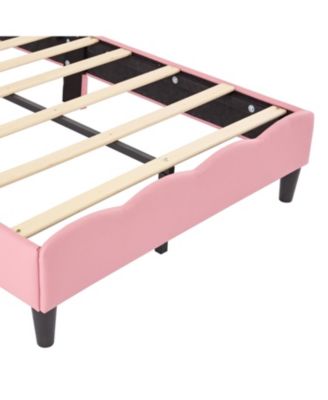 Twin Size Lovely Crown Fantasy PU Leather Princess Bed with Tufted Headboard, Pink+Cream